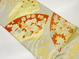 金銀駒刺繍地紙に梅・松・紅葉模様織出し袋帯